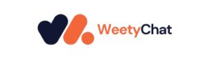 A dynamic logo for WeetyChat, featuring a speech bubble with a clock, symbolizing constant communication and never missing a chat